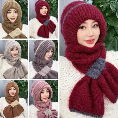 Nová zimná pletená čiapka skullies šál set ochrana uší zhrubnutá čiapka teplý šál čiapka H6X6