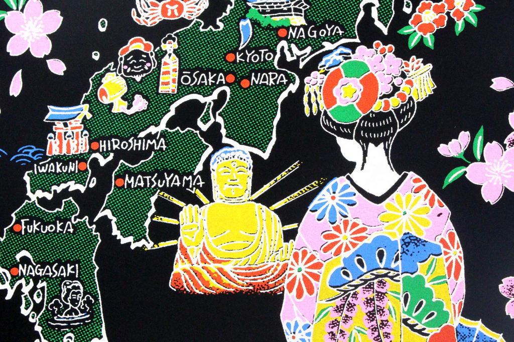 Castle Enterprise New Japanese Souvenir Hanging Scroll Map with Medium X Made In Japan Maiko, (84cm 33cm),