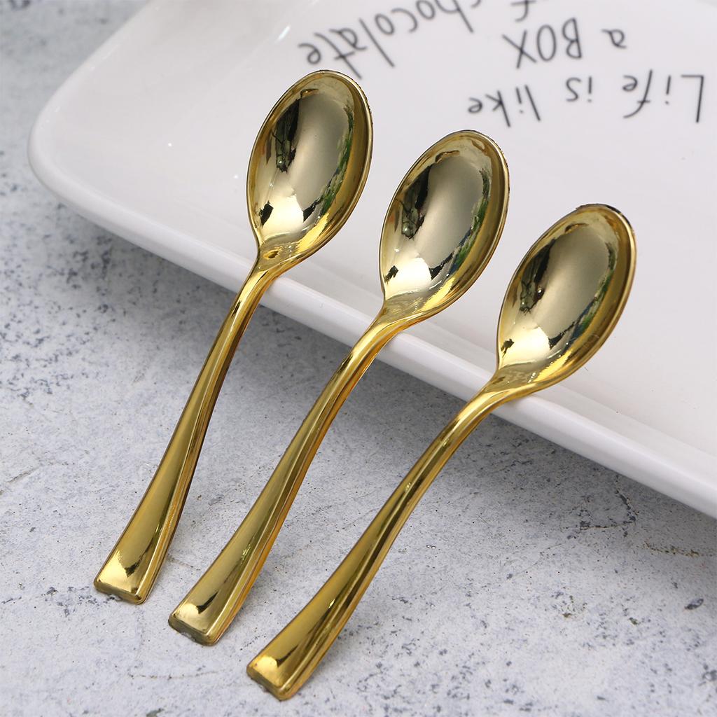 72PCS Plastic Disposable Golden Mini Spoon Set Plastic Imitate Metal Flatware for Barbecue Party Picnic