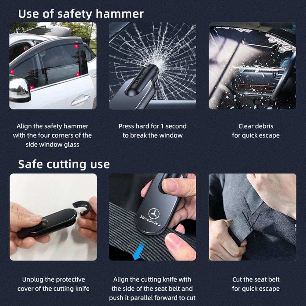 MEA4 2 In 1 Car Safety Escape Hammer Emergency Window Breaker Rescue Cutter Tool For Mercedes-Benz GLC X253 X254 C-Class W205 W206