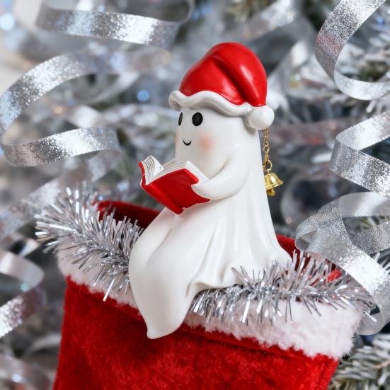 Cute Ghost Reading Book Lamp Christmas Bedroom Light with Red Hat Lightweight Halloween Home Decoration