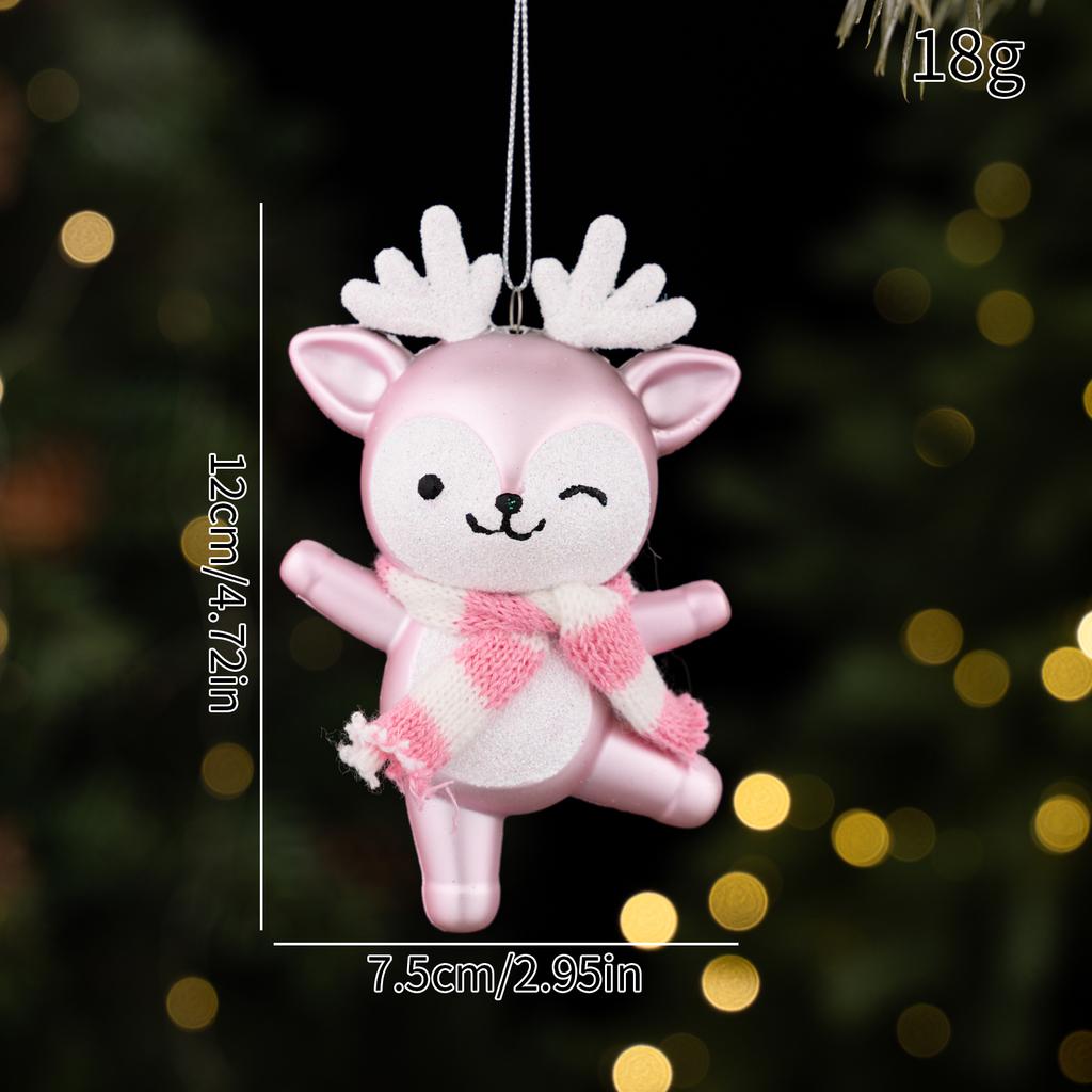 Cute Cartoon Deer Owl Christmas Ornaments, Glitter Xmas Tree Hanging Decorations, Animal Figurine Pendant for Holiday Party Home
