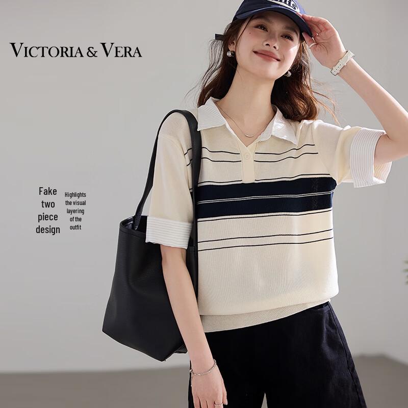 Women s Faux Two-Piece Striped Knit Top XL