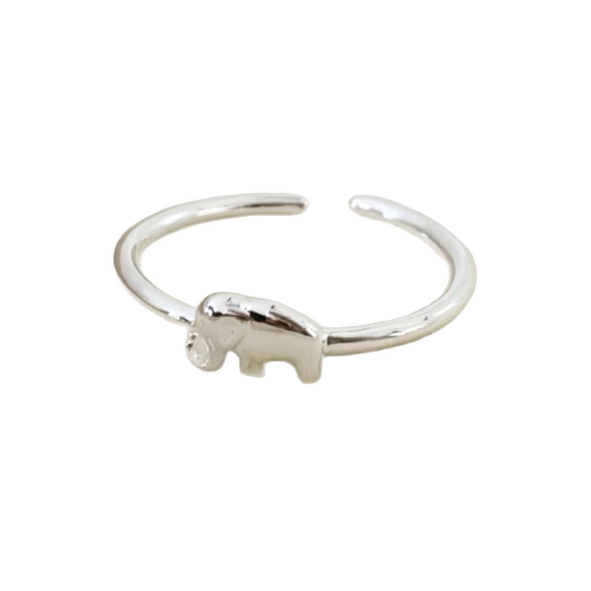 Simplistic Japanese and Korean Style Glossy Elephant Adjustable Ring - Cute Small Animal Design Jewelry.