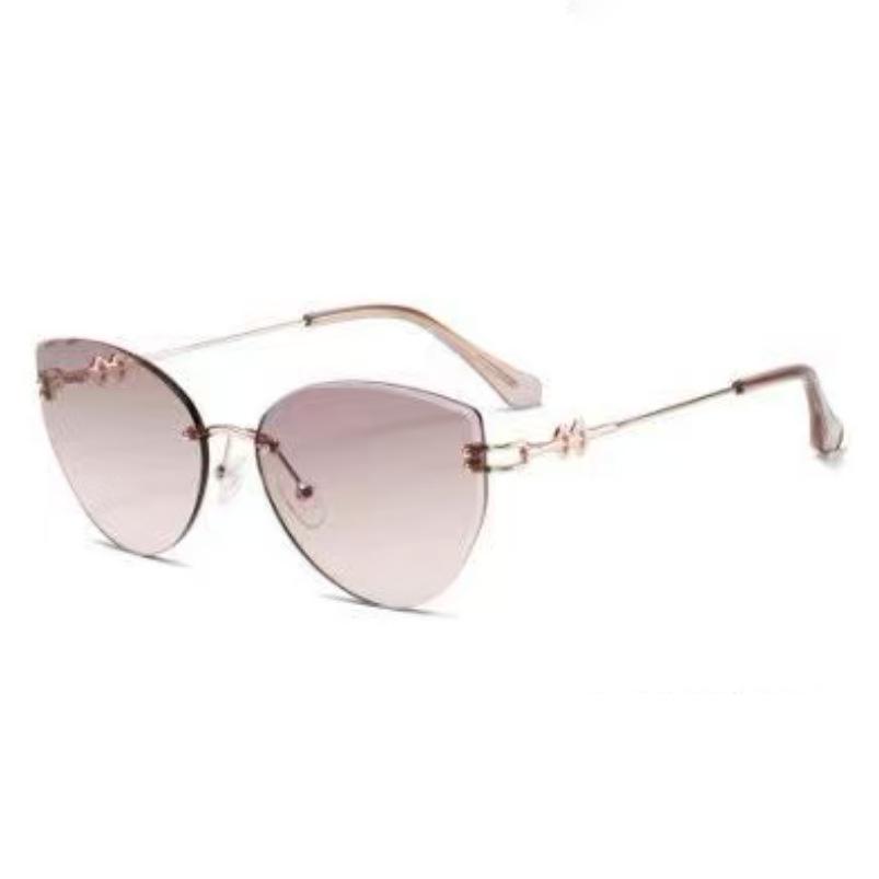 Women's Frameless Oval Metal Retro Sunglasses - High-End Japanese & Korean Fashion