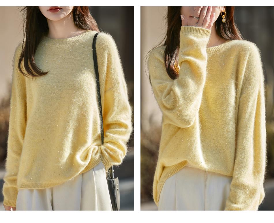 Red Sequined Double-Strand Brushed Wool Sweater - Autumn/Winter Korean Style, Soft Knitwear for Women