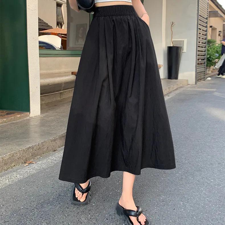 Yamamoto High-Waisted Pleated Long Skirt - Slimming, Solid Color, Versatile Japanese Casual Summer Style