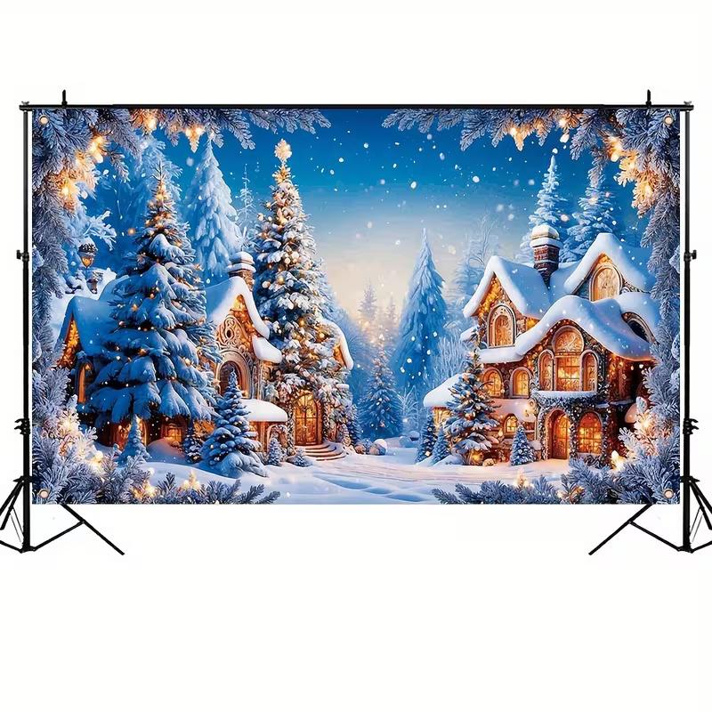 2D Cozy Winter Wonderland Cottage Background for Family Photoshoot 47.2x31.5inch/120*80cm