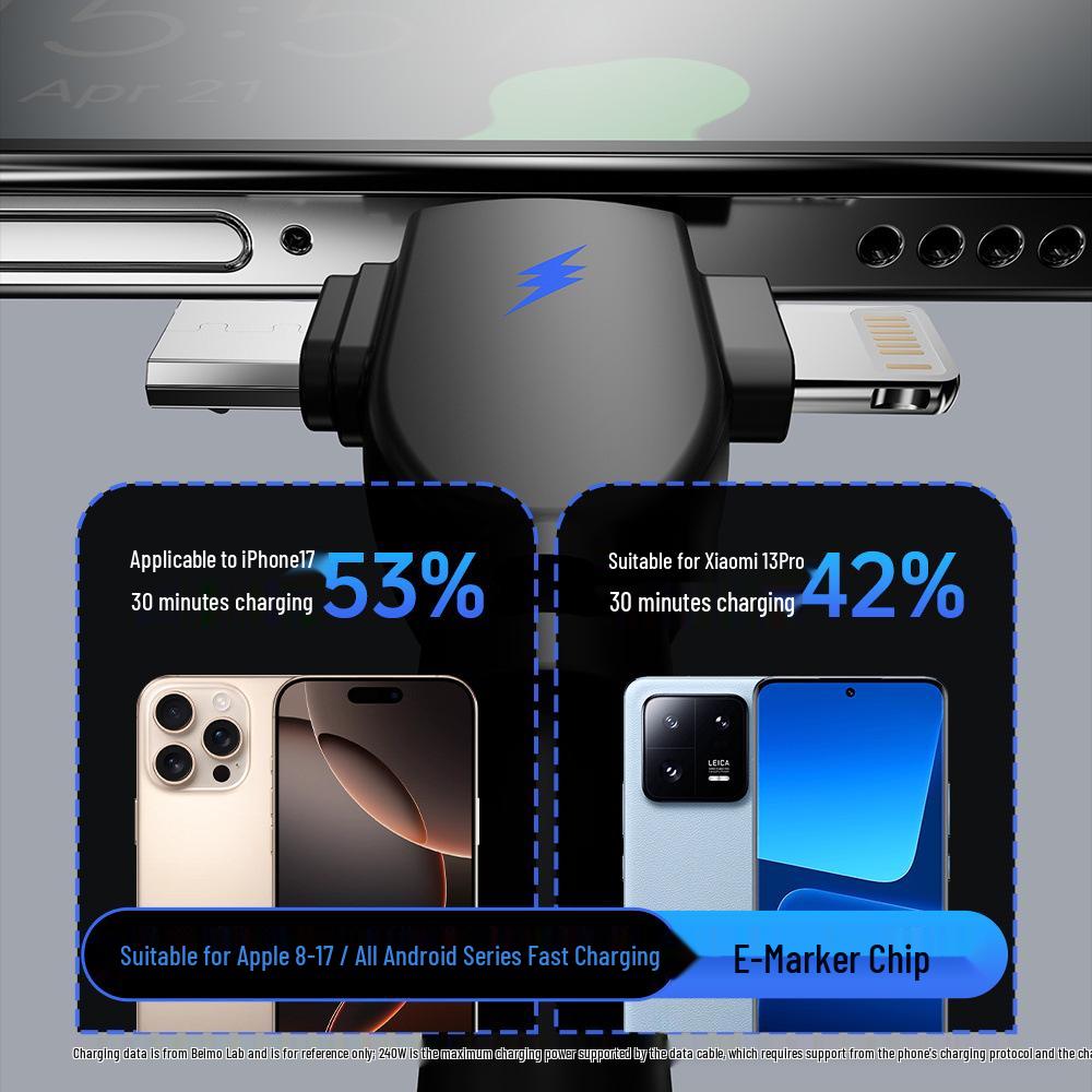 240W 5-in-1 Liquid Silicone Fast Charging Cable for iPhone 17 & Android