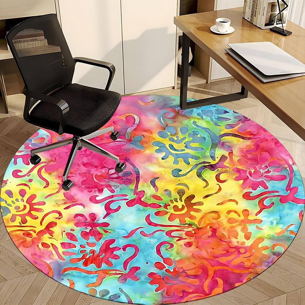 1 Stück Tie-Dye Muster Stuhlteppich für das Büro, Runder rutschfester langlebiger großer Büroteppich, Geeignet für das Büro