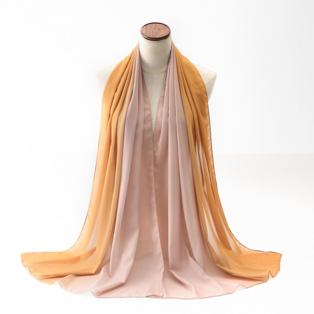 New Fashion Multi-Color Scarf Women With Gradient Chiffon Thin Versatile Headband Muslim Headscarf Ethnic Turban Shawl 175*75Cm