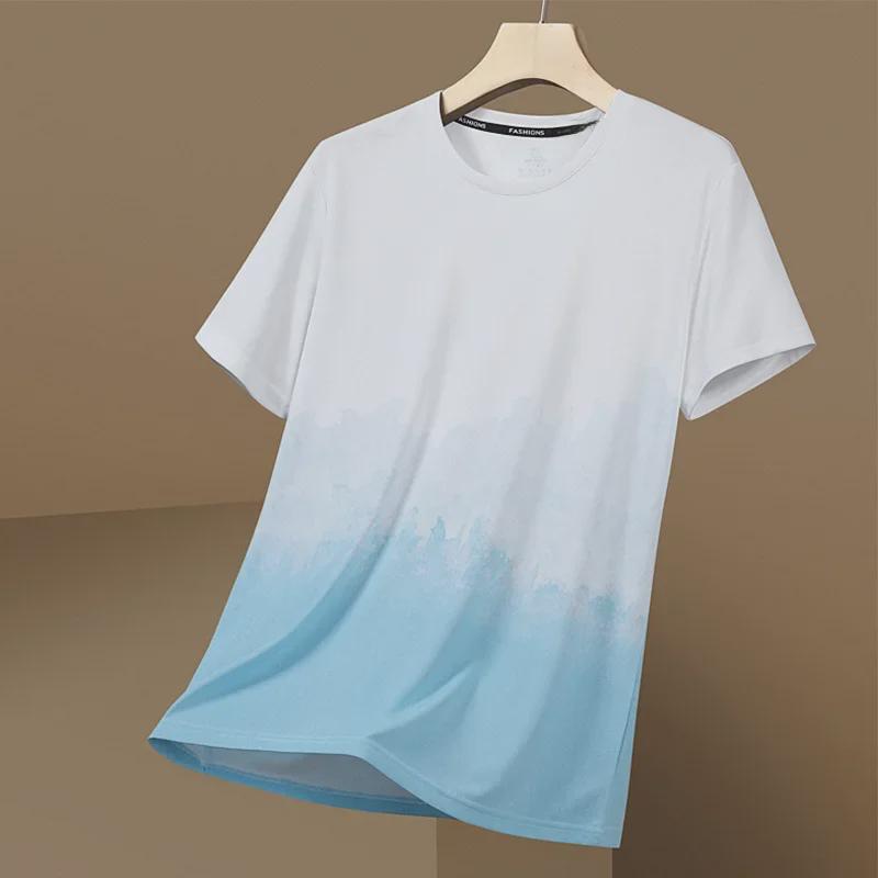 Men's Gradient Quick-Dry Ice Silk Mesh T-Shirt, Short-Sleeved, Breathable Summer 2023 Trend.