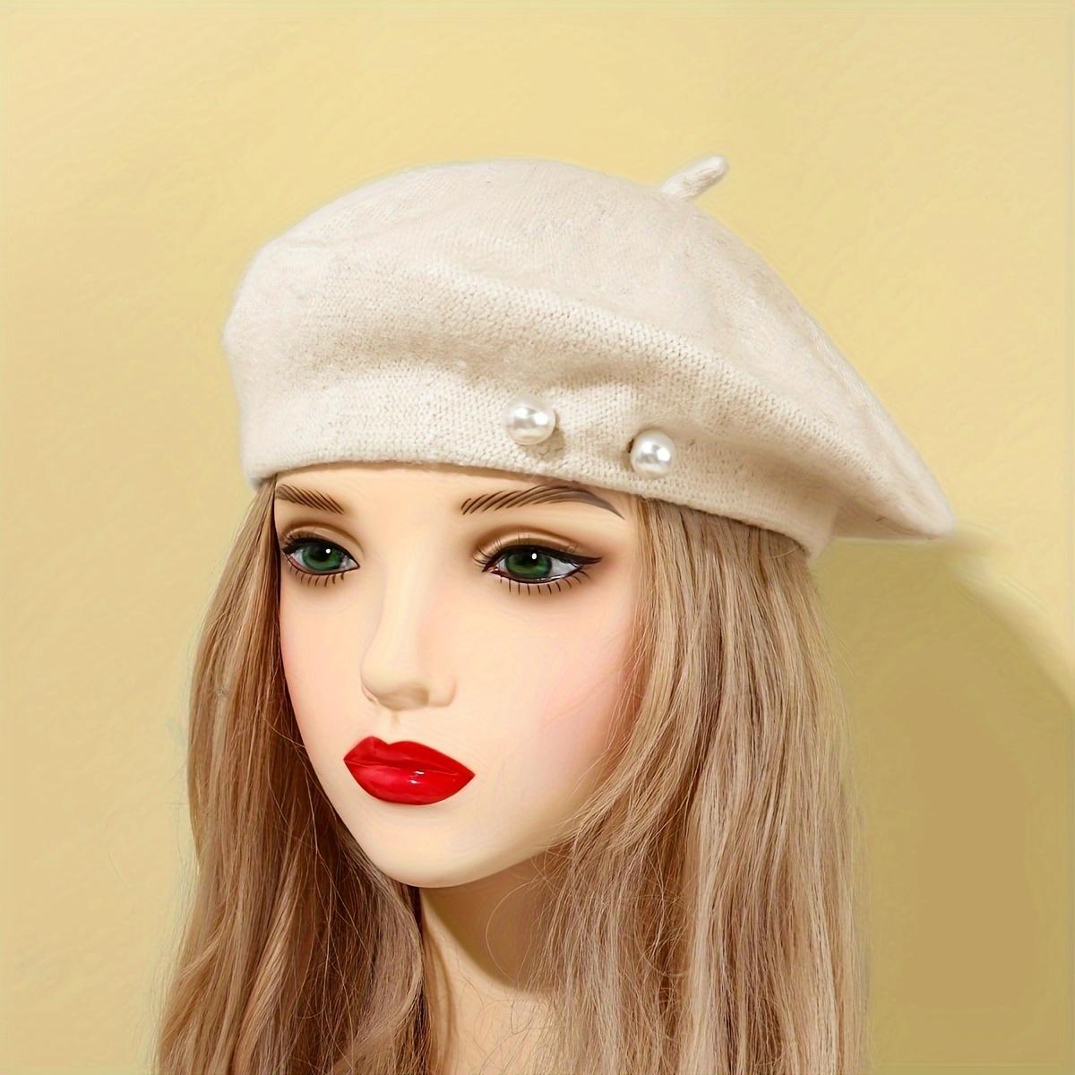 

Элегантная женская шляпа-бутон с искусственным жемчугом, милая универсальная повседневная беретка художника белый
