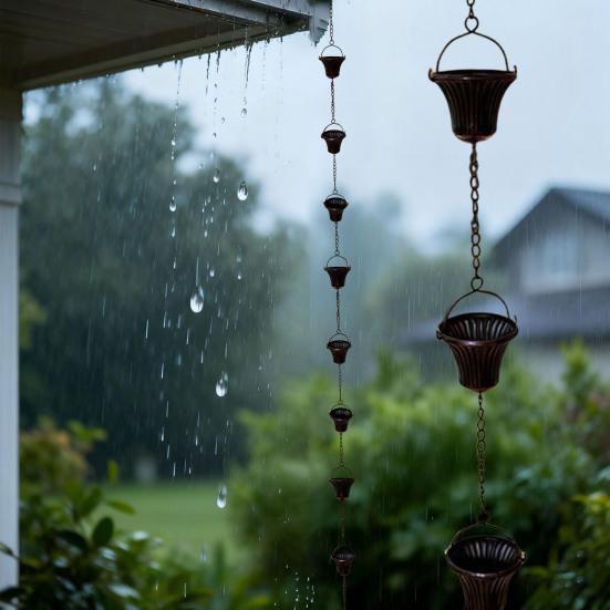 12.4FT Rain Chains for Gutter Flower Shaped Cups Metal Rain Chain with 12 Cups Decorative Rainwater Catcher Chain for Outside