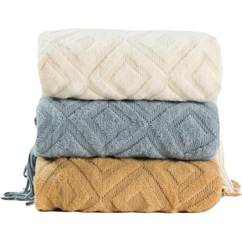 Knitted Jacquard Throw Blanket for Sofa, Office, or Nap