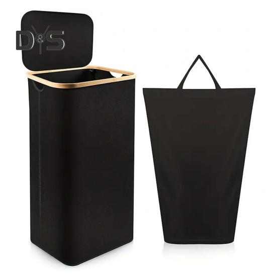 

Кошик для білизни з пилозахисною кришкою Складна конструкція Велика місткість Водонепроникні іграшки Ковдри Органайзер для зберігання брудної білизни Кошик чорний