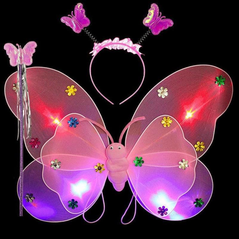 Girls' Luminous Butterfly Wings & Light-Up Fairy Wand Dress-Up Set
