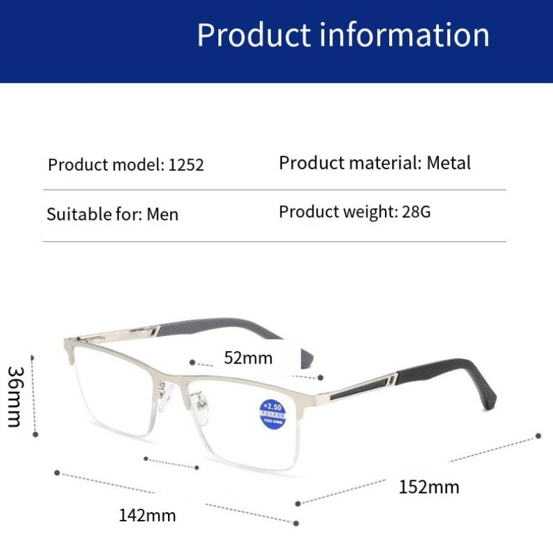 Men's Half-frame Business Reading Glasses Anti-blue Light Anti-fatigue Metal Frame Presbyopia Glasses +1.0 To +4.0