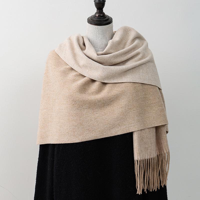 Wool Scarf Korean Style Atmosphere Double Sided Scarf Women's Autumn and Winter Warm Men's Shawl Versatile Cashmere Scarf