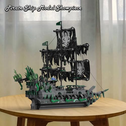 JMBricklayer Piratenschiff Bausteine Set mit Lichtern, Flying Dutchman Geisterschiff, Piratenschiff Modell, 40001, für Erwachsene, Schiffsmodell, Bauspielzeug,
