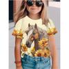 Children's Clothing Girl Cute and Funny Animal Horse 3D Print Graphic Style Comfortable Crew Neck Top