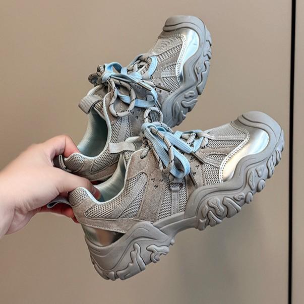 Fashion mesh splicing single shoes women's shoes 2025 autumn new sports shoes women's outdoor hiking shoes dad shoes