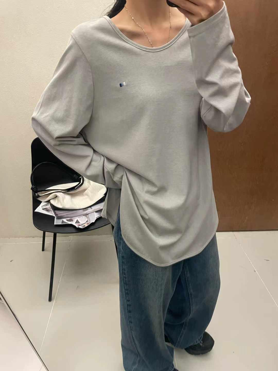 

Женская весенняя футболка в корейском стиле, свободного кроя, большого размера, с вышивкой в виде букв, с длинным рукавом One Size