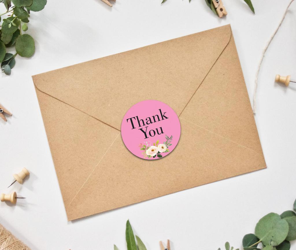 Darling Souvenir Round 1.6 Inches Peony Floral Baby Pink Thank You Stickers Wedding Gift-45