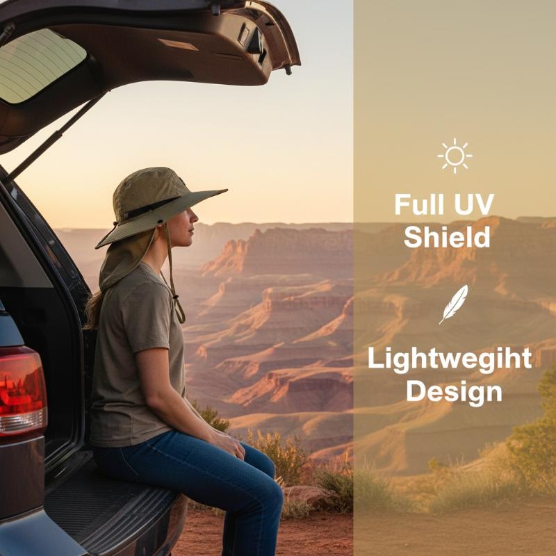 Wide Brim Sun Hat UPF 50 UV Protection Water Resistant Breathable Neck Flap for Camping Hiking Gardening Trips
