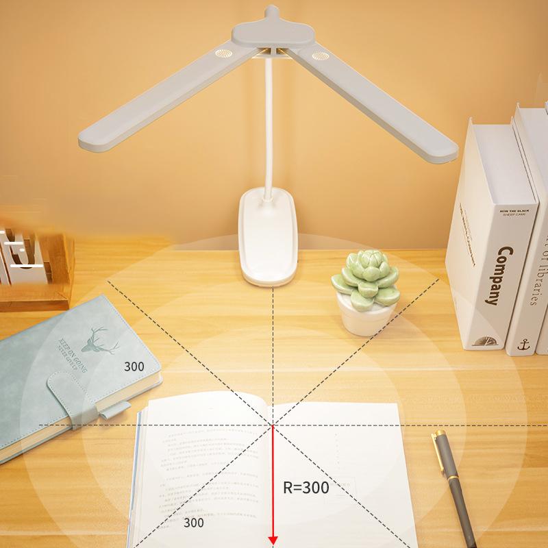 Dual Head LED Desk Lamp Foldable Eye Protection Dimmable Reading Light USB C Rechargeable Battery Lamps for Bedroom Dorm Study