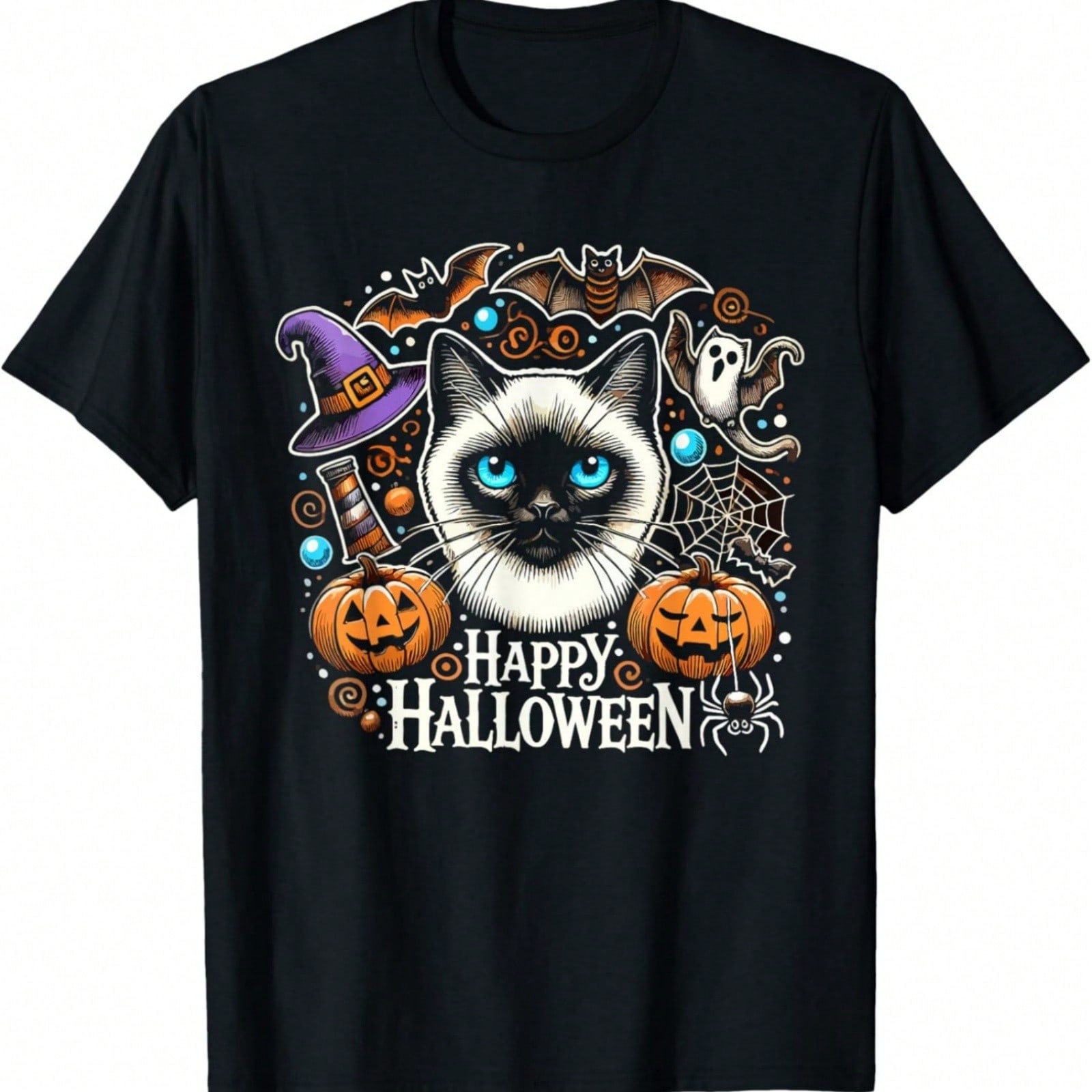 Siamese Cat Happy Halloween T-Shirt S