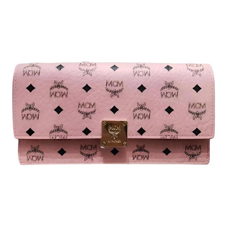 

MCM Aren Visetos Gold Tone Metal Hardware Faux Leather Shoulder Crossbody Wallet Large Women wallet Pink MYLFATA01PZ001 Basic Set (Bag+Dust Bag)
