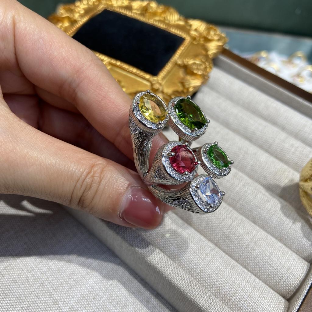 Light Luxury Retro Color Treasure Italian Style Zircon Ring Women's High Sense Adjustable Index Finger Ring