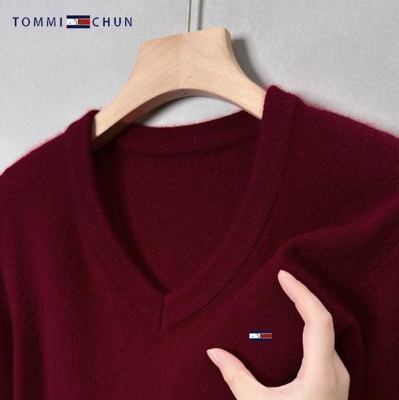 Suéter Autêntico Masculino Slim Fit Gola V em Cashmere - Manga Longa, Tamanho Grande