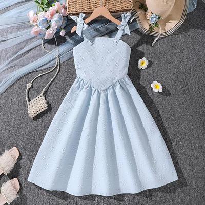 Kinder Mode Schleife Neckholder Kleid Frühling und Sommer Mädchen Elegantes Blaues Prinzessinnenkleid