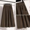 Autumn New Style Corduroy Midi A-Line Skirt for Women, High-Waisted, Slimming, Elastic Waist, Pleated Dress