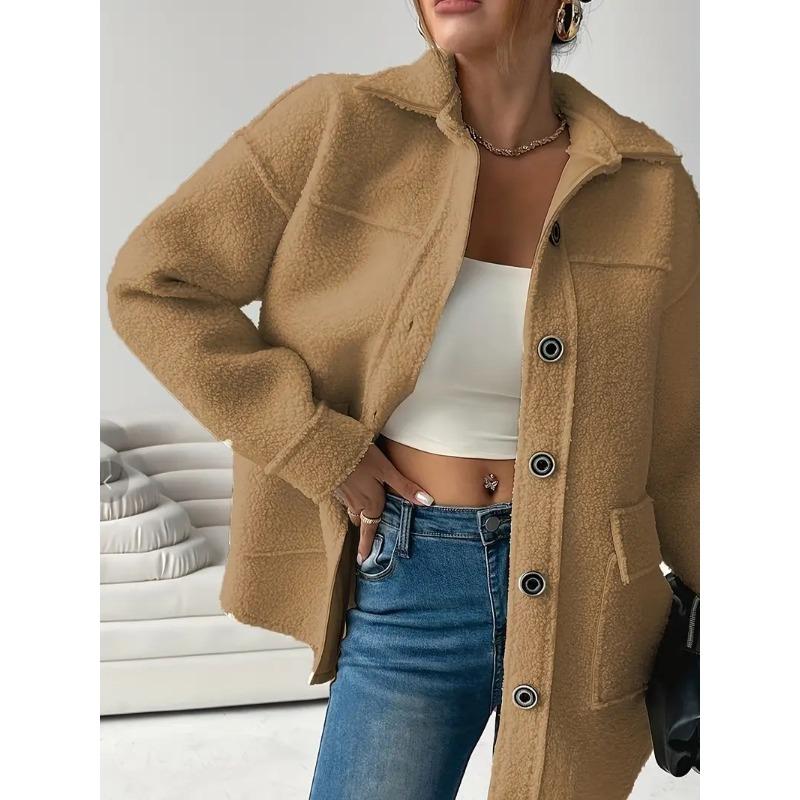 JKASHDK Moda damska Casual Jednokolorowe nadruki Jesienno-zimowe kurtki i płaszcze z długim rękawem i dekoltem POLO