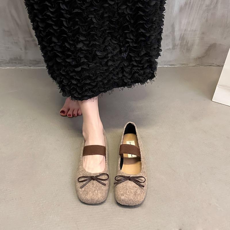 Fashion Women Trend Bow Flats Marie Janes Square Toe Shoes 2025 Winter New Lolita Ballet Casual Shoes Fashion Dress Zapatillas Mujer
