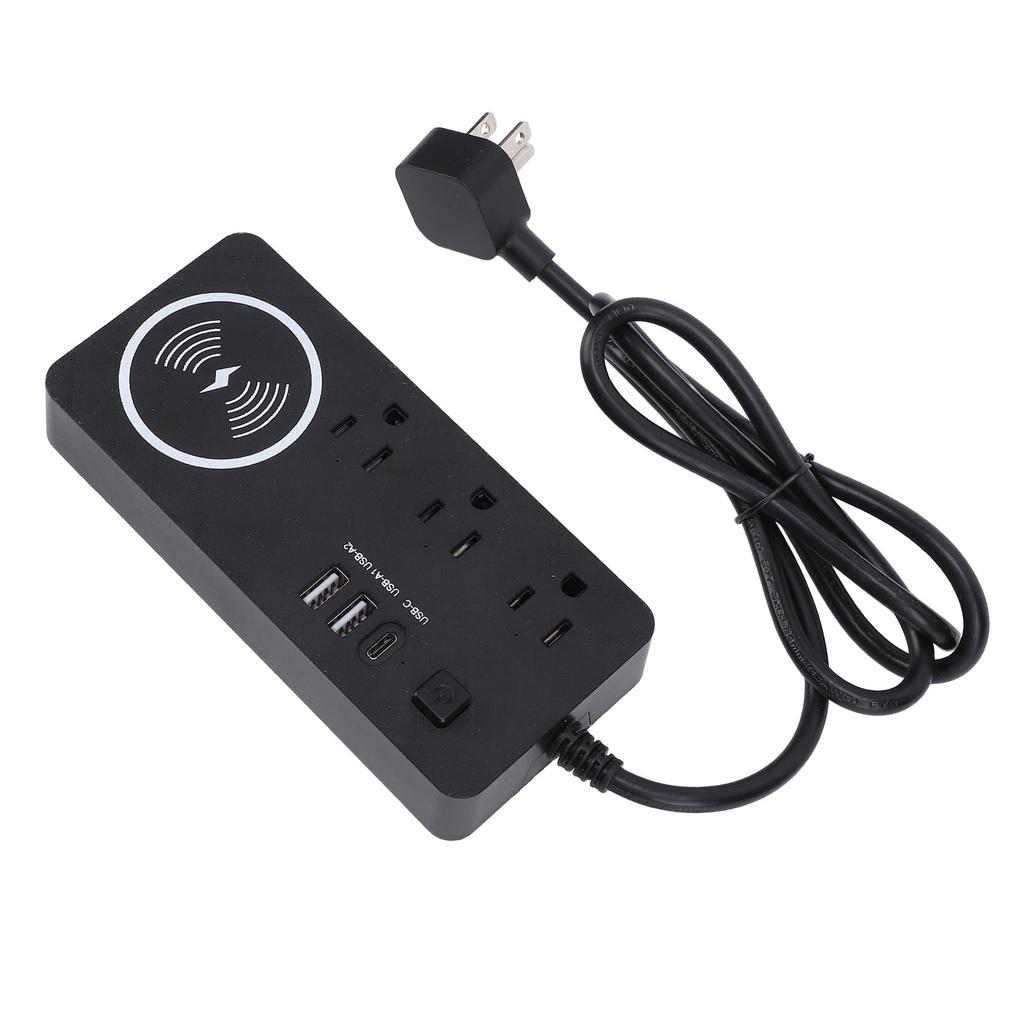 7 in 1 Power Strip 3 AC Sockets 3 USB Ports 1 Wireless Charger Smart Power Strip with 110cm Cable