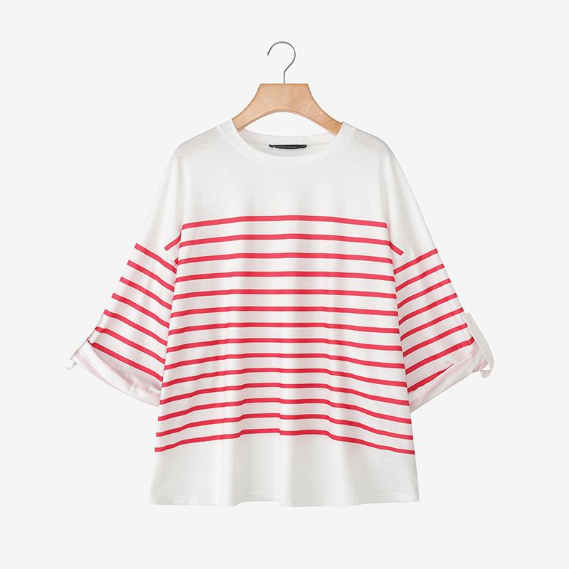 

ZANZEA Женские повседневные футболки с круглым вырезом, свободного кроя, с принтом в полоску, с длинным рукавом 5XL красный