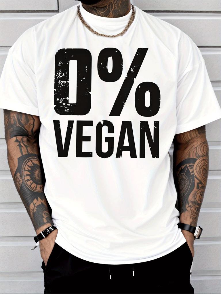 Unisex Summer Cotton Short Sleeve T Shirt Vintage Distressed 0 Percent Vegan Bold Letter Print Crew Neck Funny Casual Male Tee