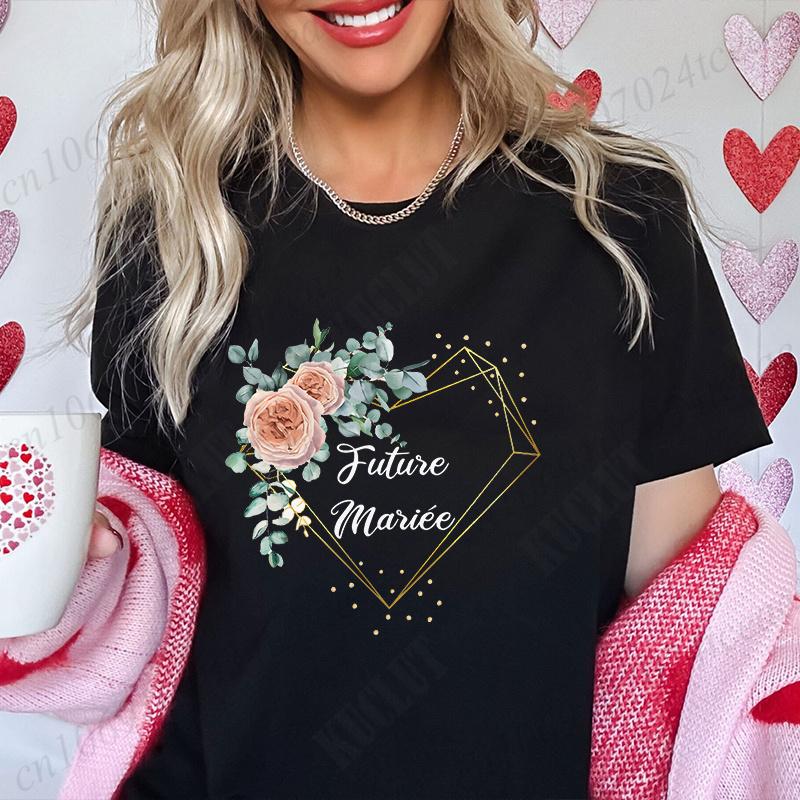 French Girls Bachelorette EVJF Party Tops Team Future Bride T-Shirt Short Sleeved Fashion Flower Crown Tees Bridal Wedding Shirt