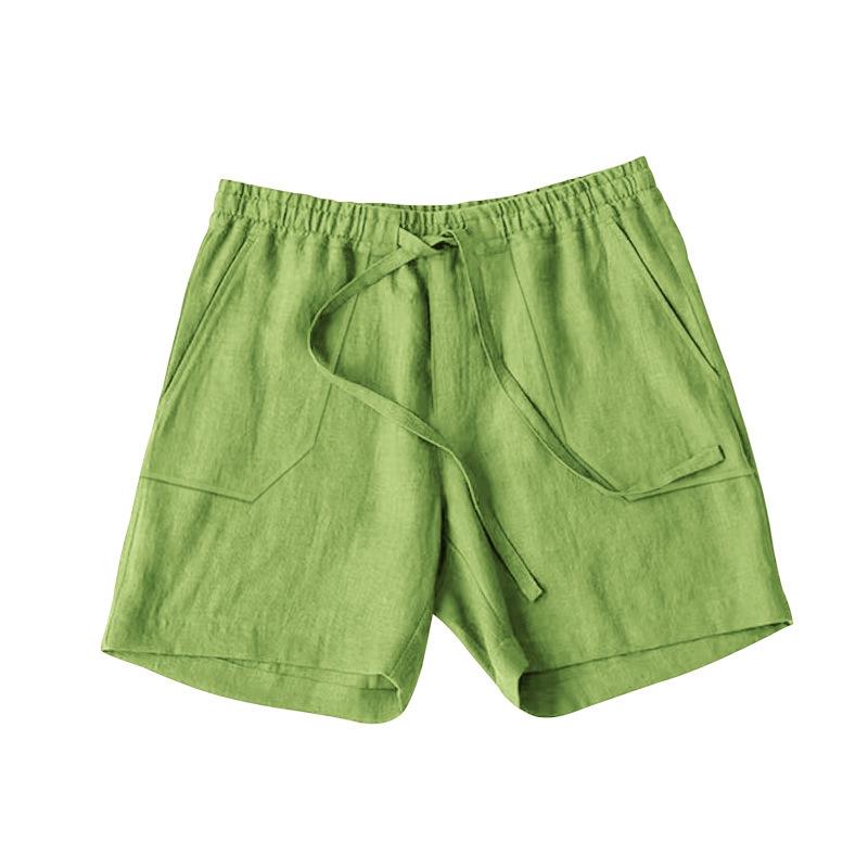 Men Linen Casual Shorts, Elastic Drawstring Waist Big Patch Pocket Loose Fit Lightweight Summer Beach Walking Shorts With Side Pockets Multiple Colors