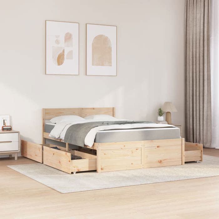 VidaXL Lit avec tiroirs et matelas 120x190 cm bois massif de pin, meuble de chambre à coucher, lit en bois, lit avec tiroir, 3281916