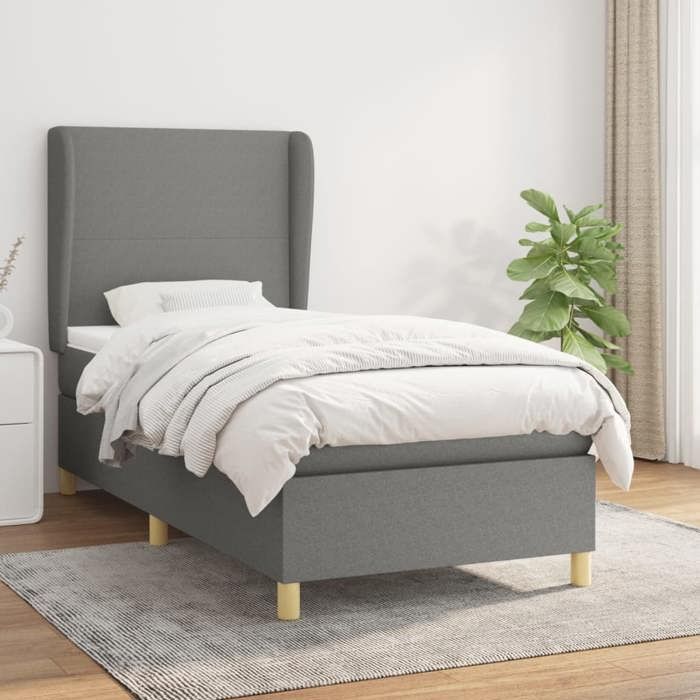 3128326 vidaXL Lit à sommier tapissier et matelas Gris foncé 90x190 cm Tissu