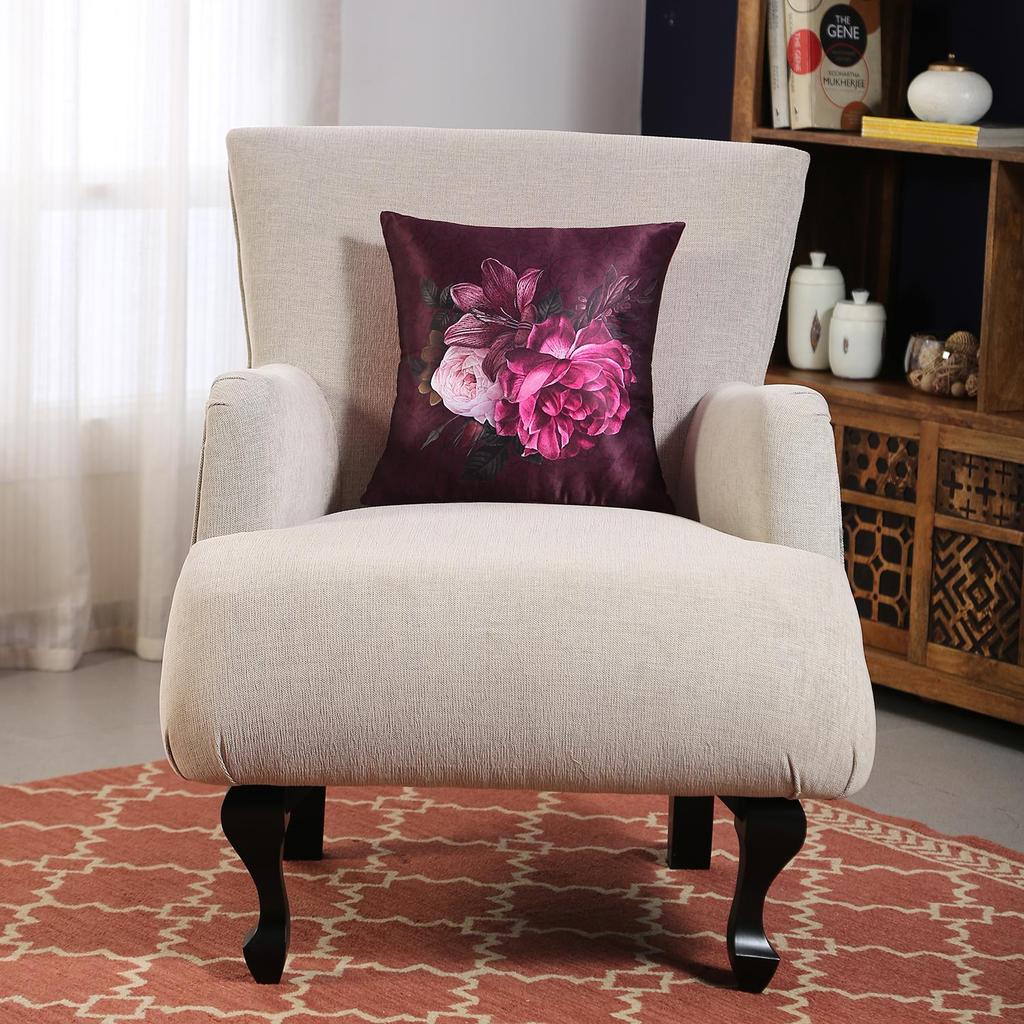 KOKO MAISON INC Rumba Rose & Fern Polystain Cushion Cover | Flap Closure | Digital Printed