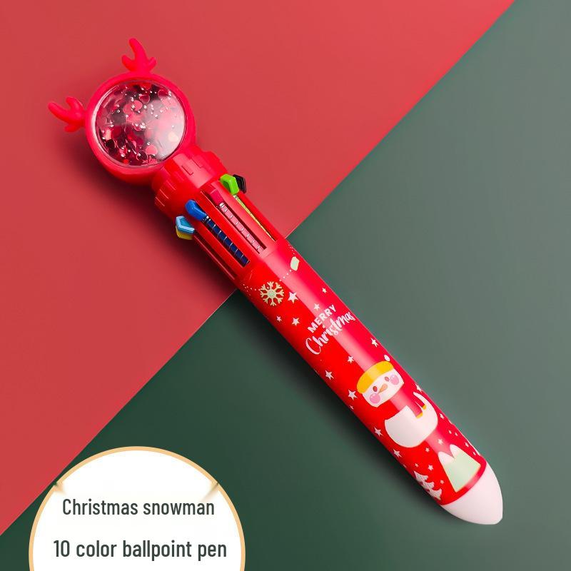 Festive Multicolor Reindeer & Snowman 10-Color Ballpoint Pen