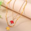 Fashionable Maple Leaf Pendant Necklace Crystals Autumn Leaves Jewelry for Women with Dainty Double Layer Designs
