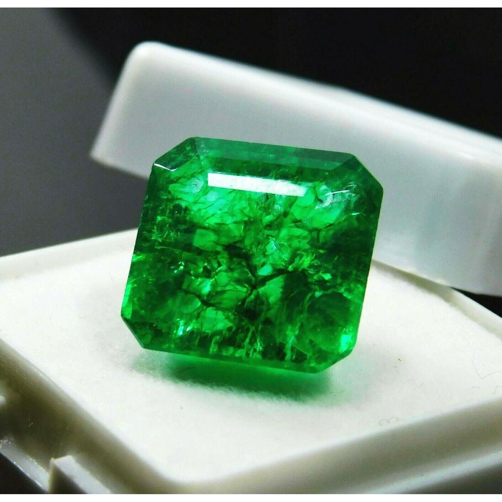 8 Ct Natural Green Emerald Square Cut CERTIFIED Rare Colombian Loose Gemstone