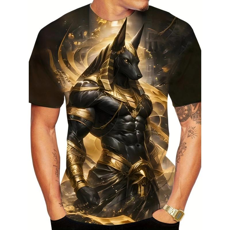 Men's 3D Egyptian Anubis God Black Gold Print T-Shirt Crew Neck Short Sleeve Mythology Casual Daily Tee Top